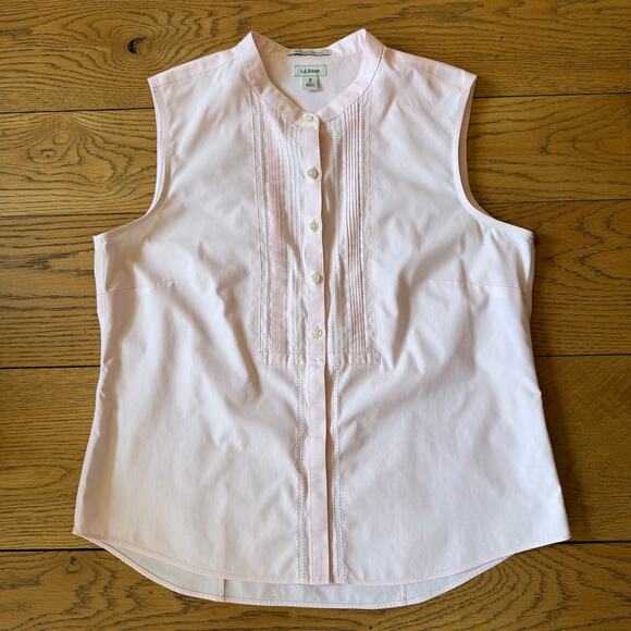 L.L. Bean Wrinkle Resistant Button Up Sleeveless SZ MP Pintuck Pink Collarless - Picture 1 of 7